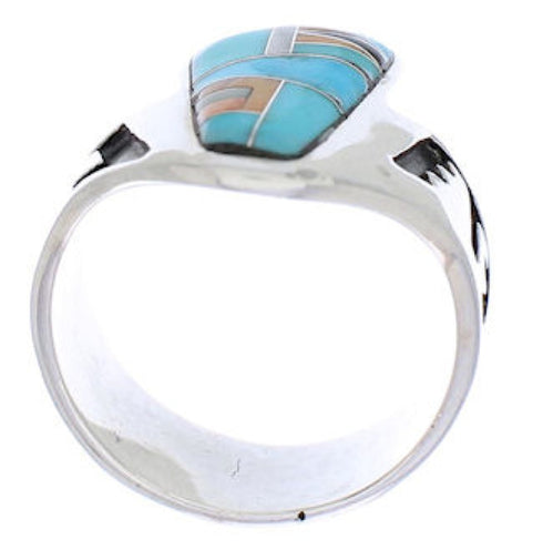 Multicolor Inlay Authentic Sterling Silver Ring Size 8-1/2 EX56679